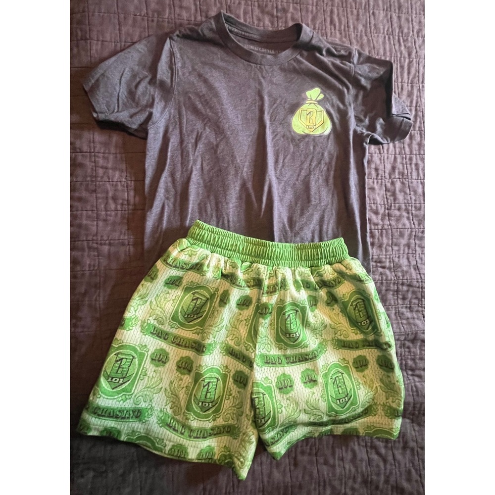 Baseball Lifestyle 101 Bag Chasing Money Print Shirt and Mesh Shorts Set YLG